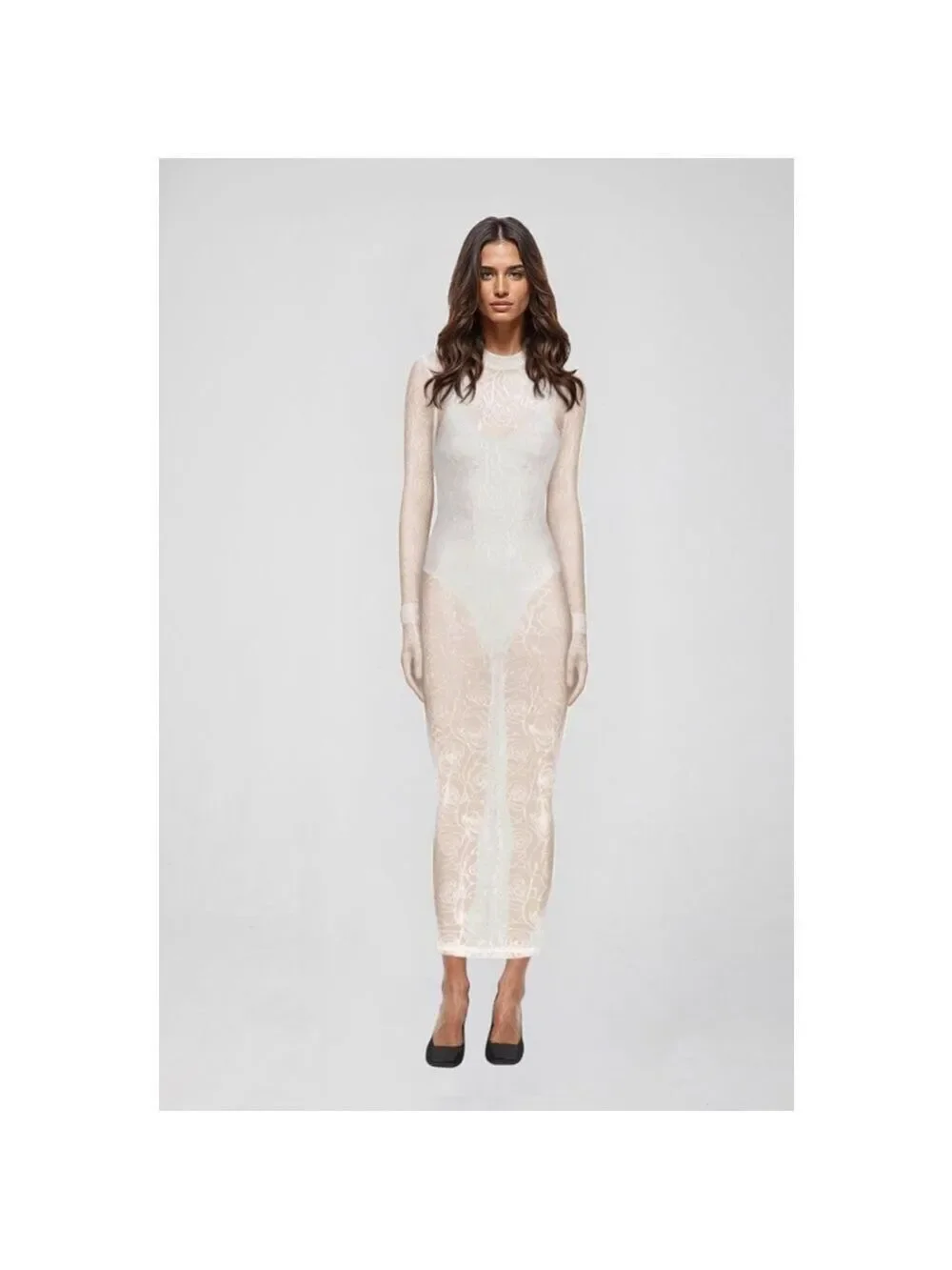 Women's ATOIR White Rose Print Sheer Maxi Dress S